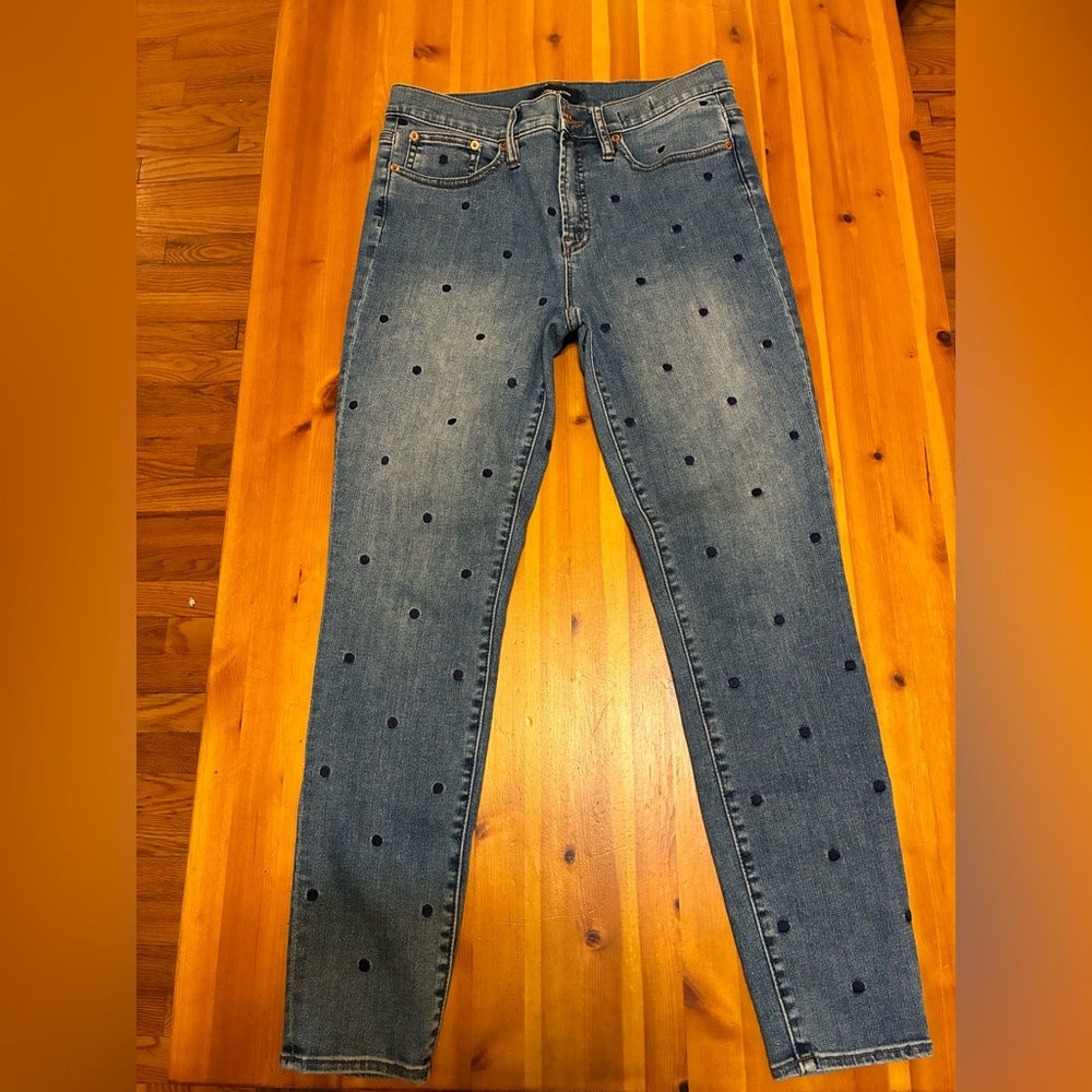 J. Crew Blue Jeans with Polka Dot Pattern